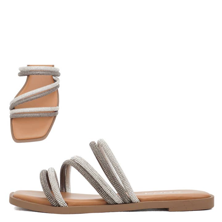 Mars Sky Shoes Wholesale - Wholesale Sandals - Women's - Soda CAMBRIA Women Rhinestone Strappy Flat Sandals
