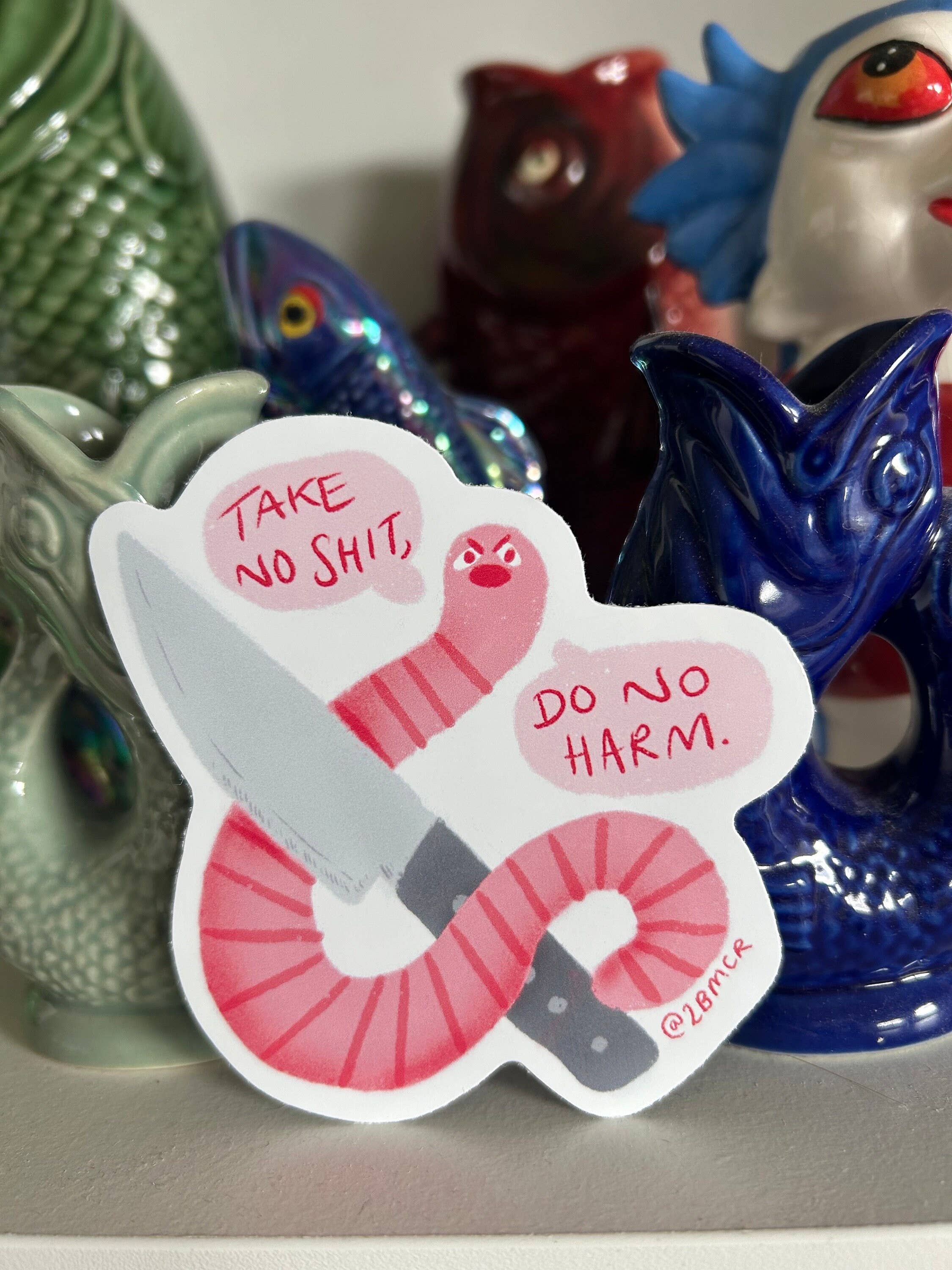 2B Or Not 2B - Vendita all'ingrosso Adesivo - Adesivo in vinile verme "Non farti mettere i piedi in testa, non fare del male" 9cmx8cm2