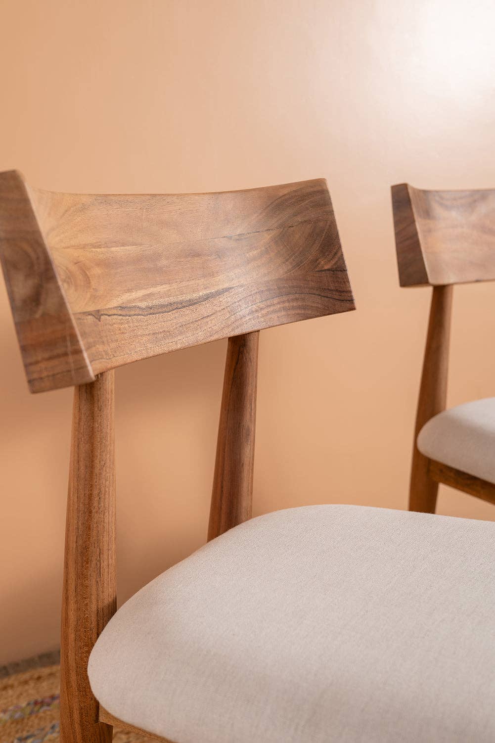 Ian Snow Ltd – wholesale Chair – Cormac Acacia Wood Natural Finish Upholstered Dining Chair8