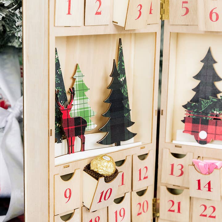 Weddingstar Inc. - Wholesale Advent Calendar - Plaid Stag Wooden Advent Calendar - Name