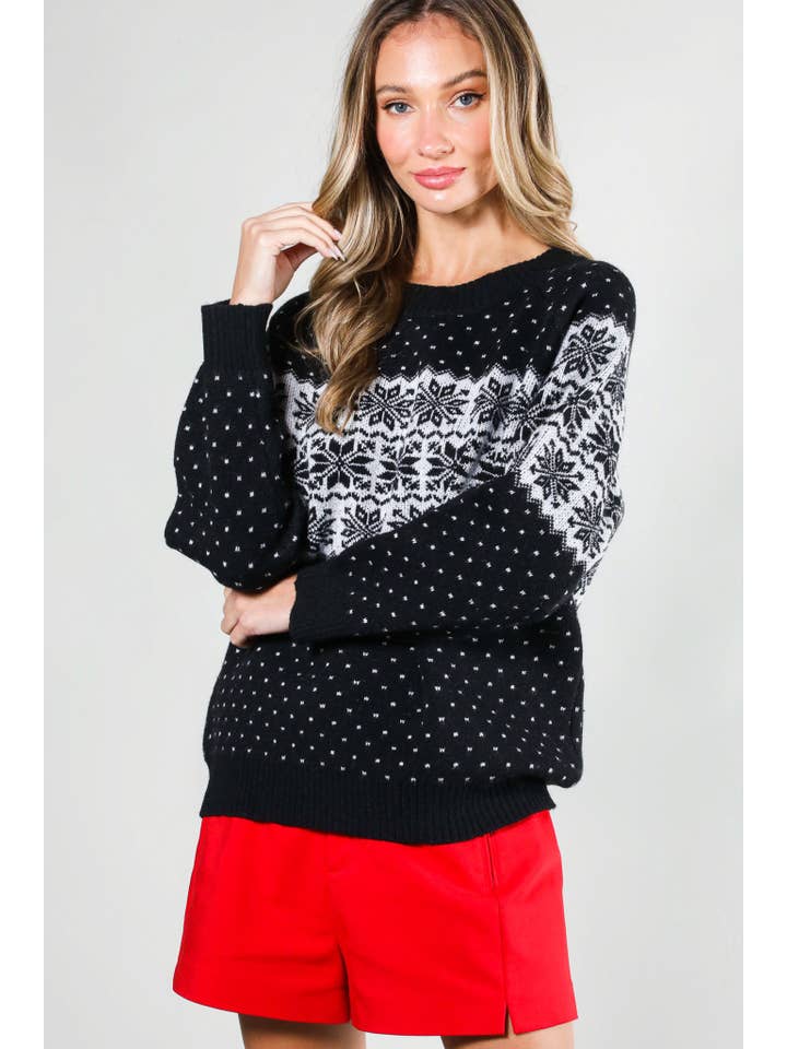 Vine & Love - Vendita all'ingrosso Maglione tricot - Donna - Maglione lavorato a maglia con stampa Christmas Fair Isle a girocollo VT815311