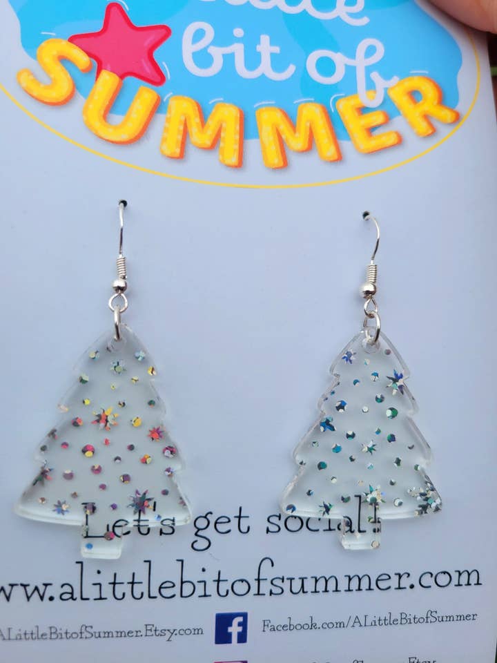 Rainbow Iridescent Snowflake Christmas Tree Earrings for wholesale by A Little Bit of Summer LLC