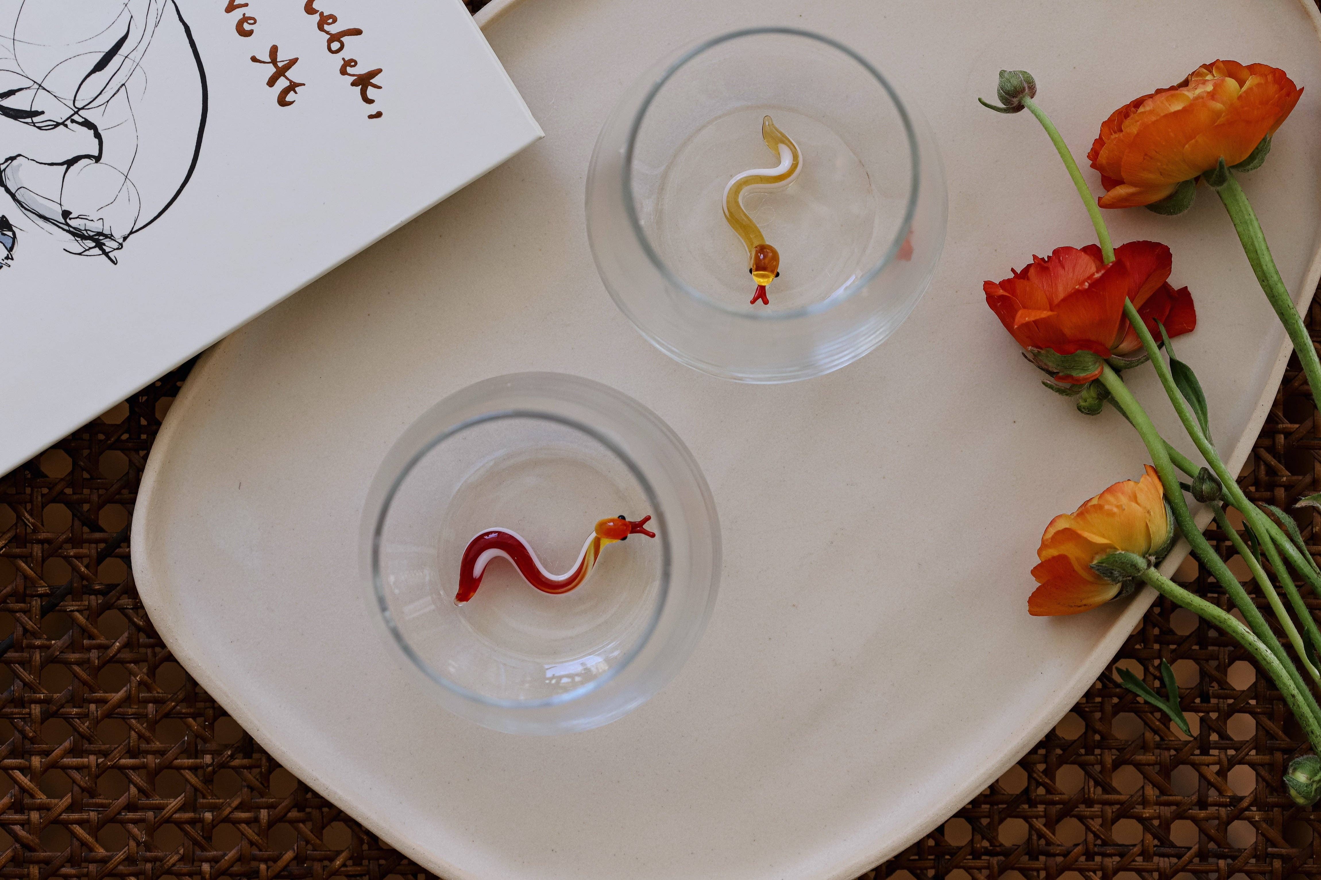 MINIZOOUSA - Wholesale Drinking Glass/Cup - Snake Figurine Glass – Set of 2 (Red & Yellow)1