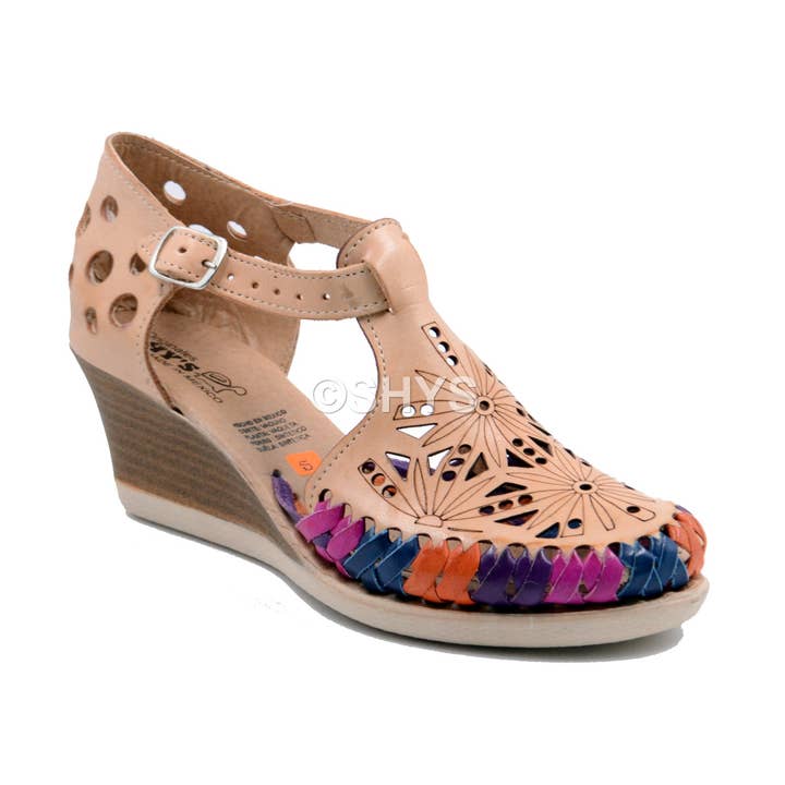 Sandales compensées mexicaines en cuir pour femme rose Dp-028 pour la vente par SHYS