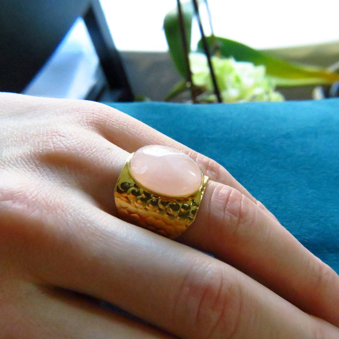 TOURMALYN - Wholesale Cocktail/Statement Ring - Gold plated rose quartz stone ring1