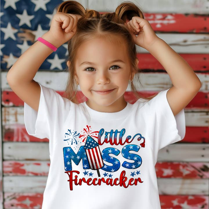 AvaryMaeInspirations - Wholesale Screen Printed T-Shirt - Kids - Little Miss Firecracker Kids 4th of July Summer Tee Shirt
