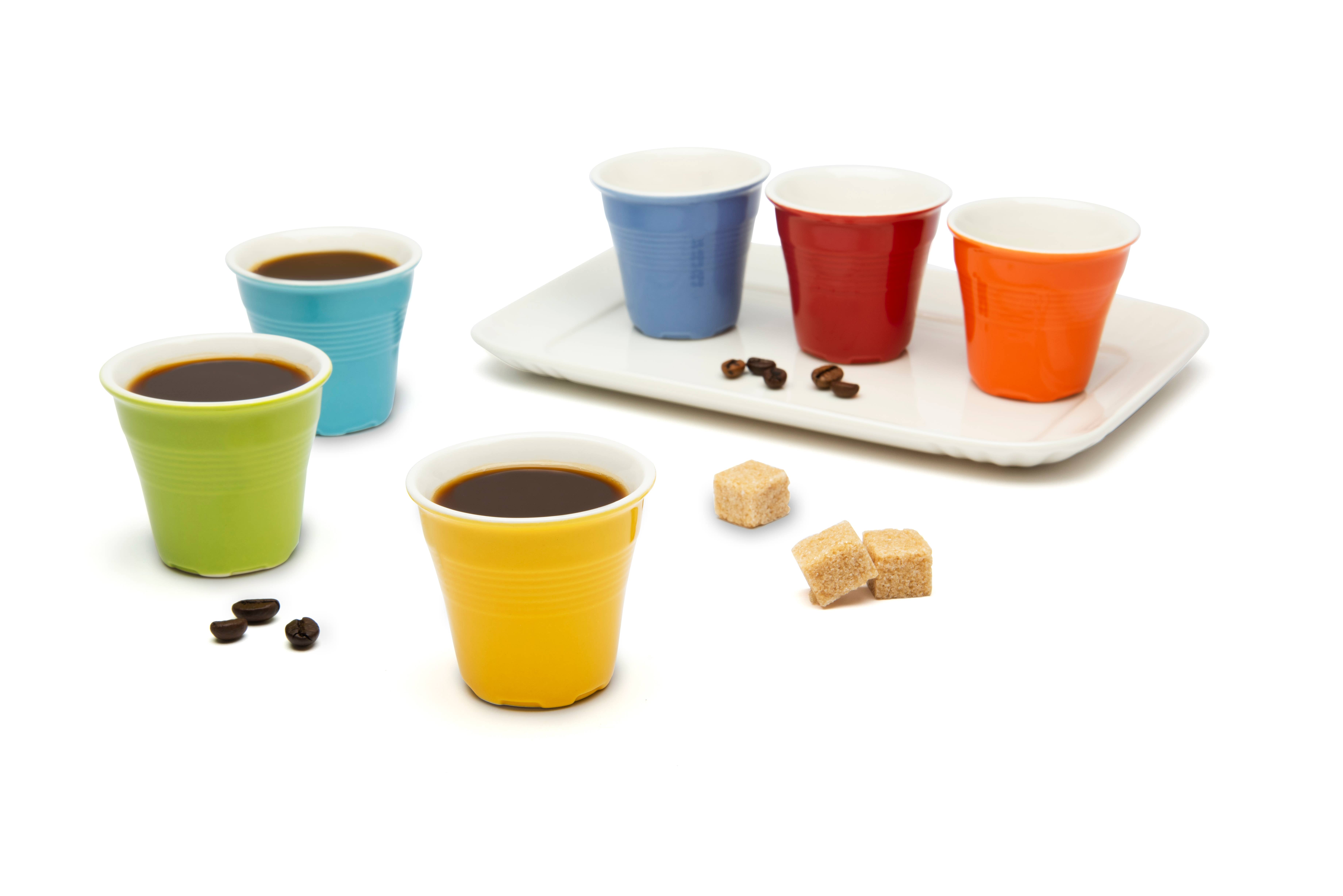 multicolour Set of 6 Colored Coffee Cups with Tray for wholesale on Faire1