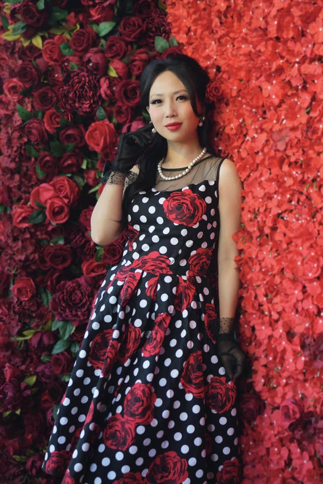 Dolly & Dotty – wholesale Dress – Women's – Elizabeth Vintage Style Polka Roses Party Dress in Black-Red2