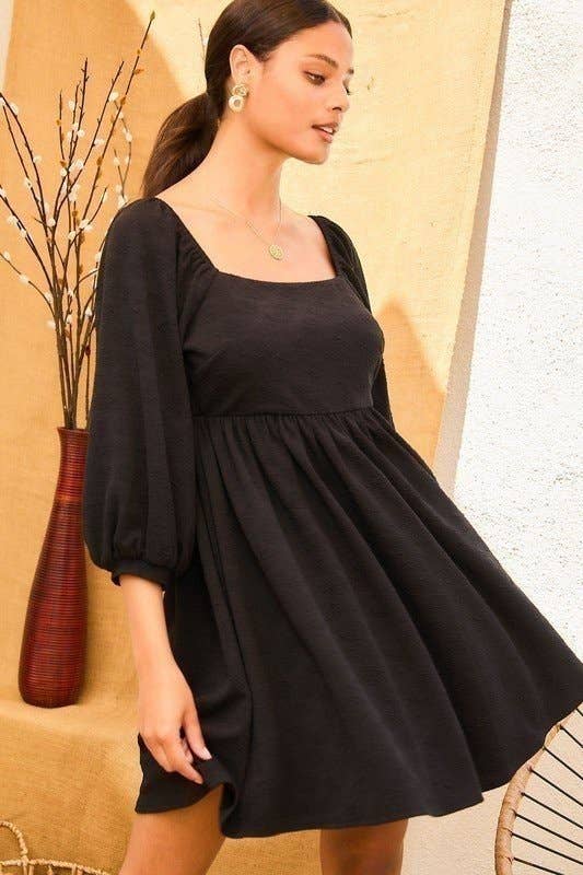 Main Strip - Wholesale Dress - Women's - PLUS SIZE Square Neck Jacquard Babydoll Dress