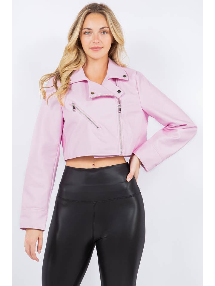 Veracci – wholesale Leather jacket – Women′s – Faux Leather Cropped Moto Jacket7