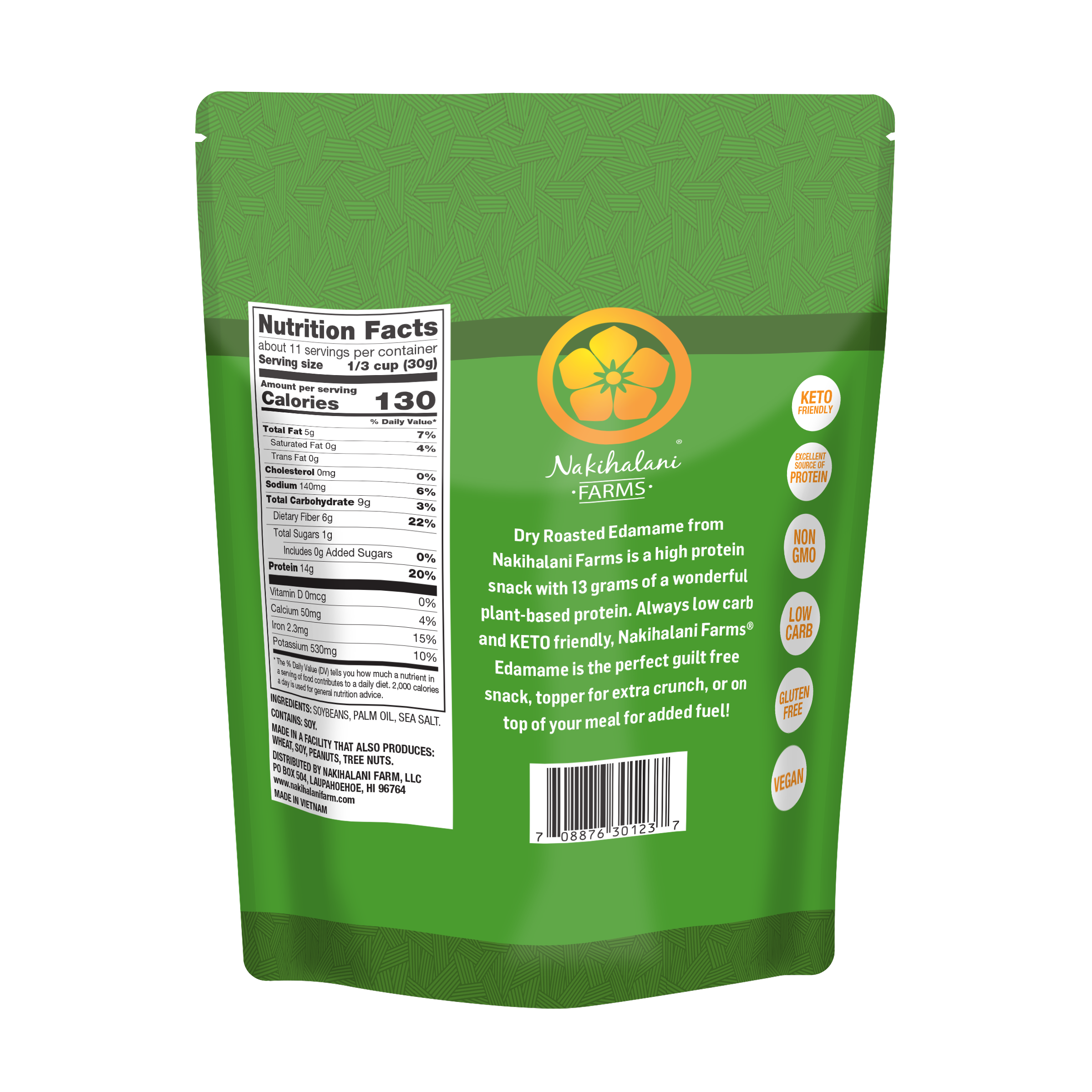 Nakihalani Farm - Wholesale Nuts - Edamame Raosted -  Sea Salt 12oz Family Bag4