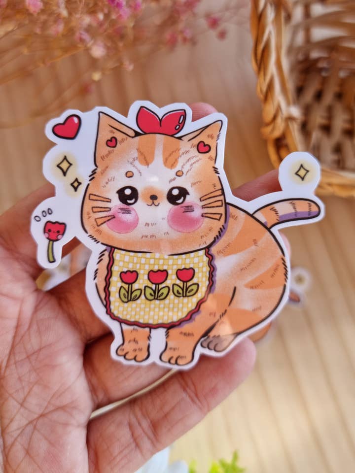 Cat with a Bib 3" Sticker | Waterproof Vinyl for wholesale by Bizzare Blue