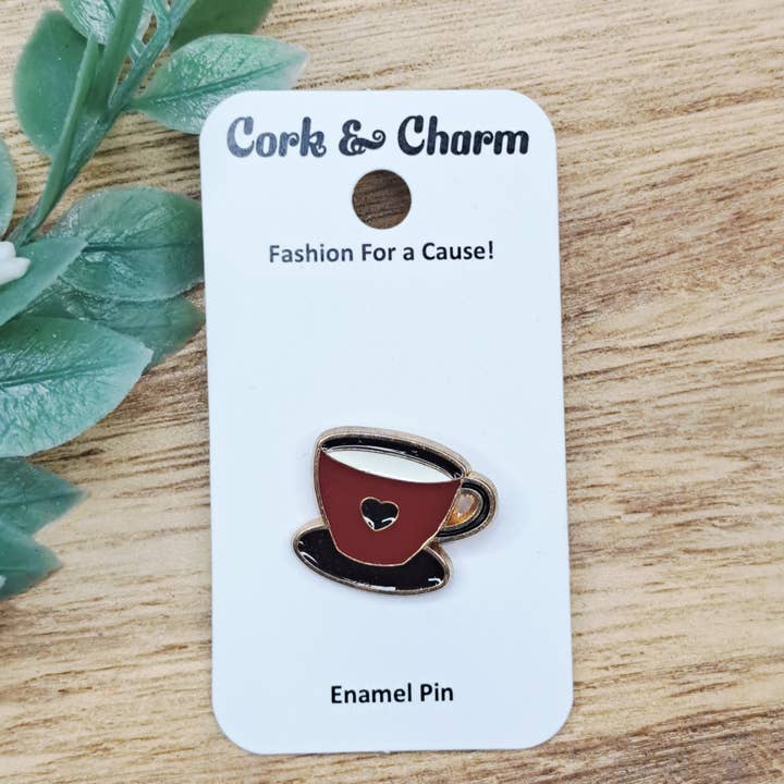 Brown Coffee Cup Enamel Pin for wholesale by Cork and Charm