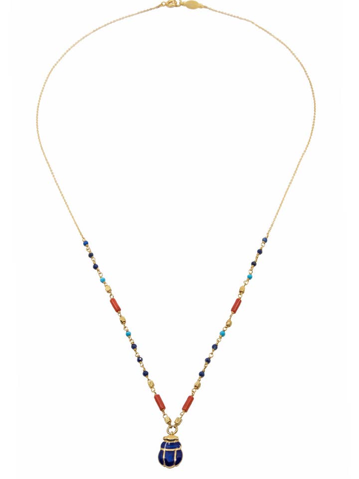 Scarabee Indigo Pendant Necklace, Egyptian Scarabee Necklace for wholesale by Atelier Petites Pierres