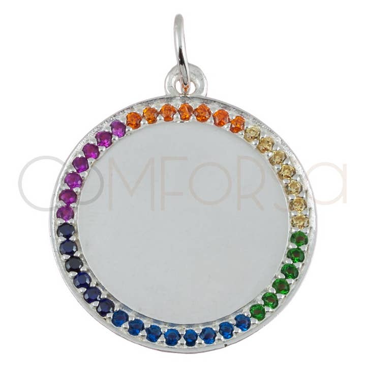 Sterling silver 925 colourful zirconias pendant 20mm for wholesale by COM FORSA SL