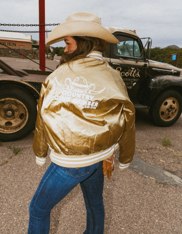 Rodeo Hippie - Vente Veste – femme - VESTE EN SATIN DORÉE POUR MEMBRE DU COUNTRY CLUB5