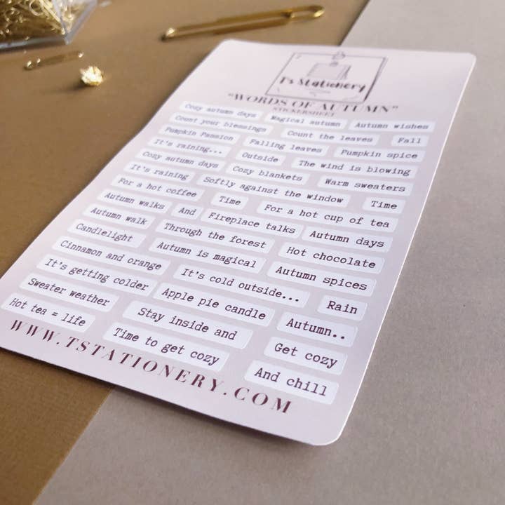T's Stationery - Vendita all'ingrosso Adesivo - «Parole d'autunno»