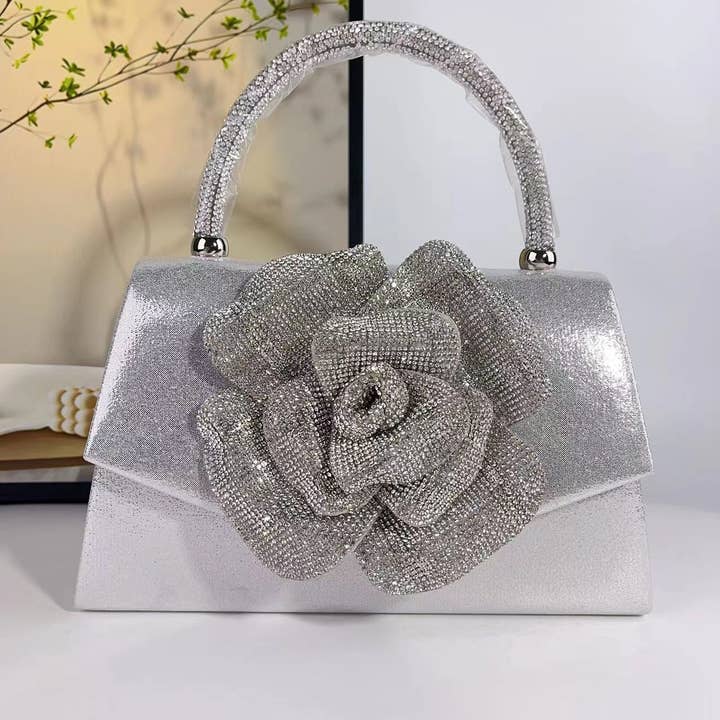 PEACH ACCESSORIES - Wholesale Clutch Bag - Women's - Rhinestone Rose Flower Evening Bag S0020