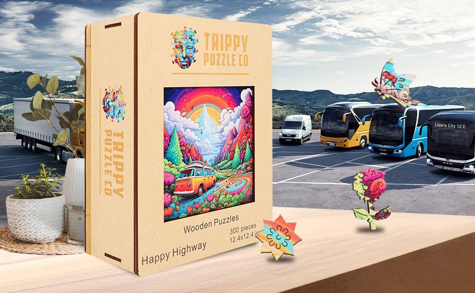 Trippy Puzzle Co - Wholesale Puzzle - Adult - Happy Highway Wooden Jigsaw Puzzle 300PC1