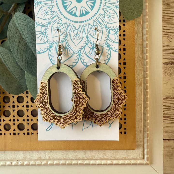 Boho western hand painted lightweight maple wood earrings for wholesale by Seasideblooms