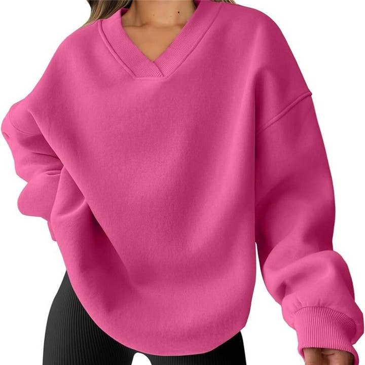 Enfärgad lös V-ringad pullovertröja för wholesale av FurDecoration