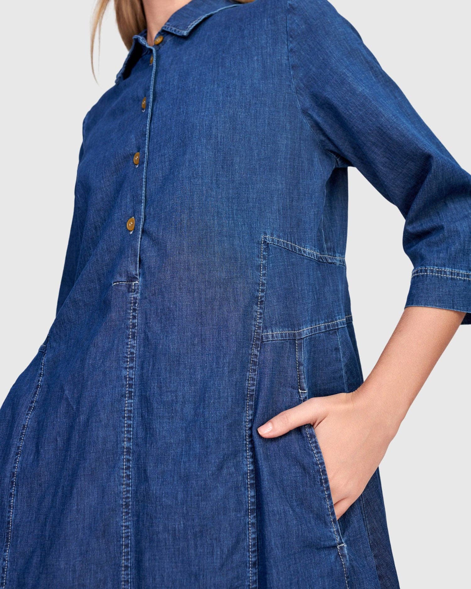 Harper Shirtdress, Denim for wholesale on Faire1