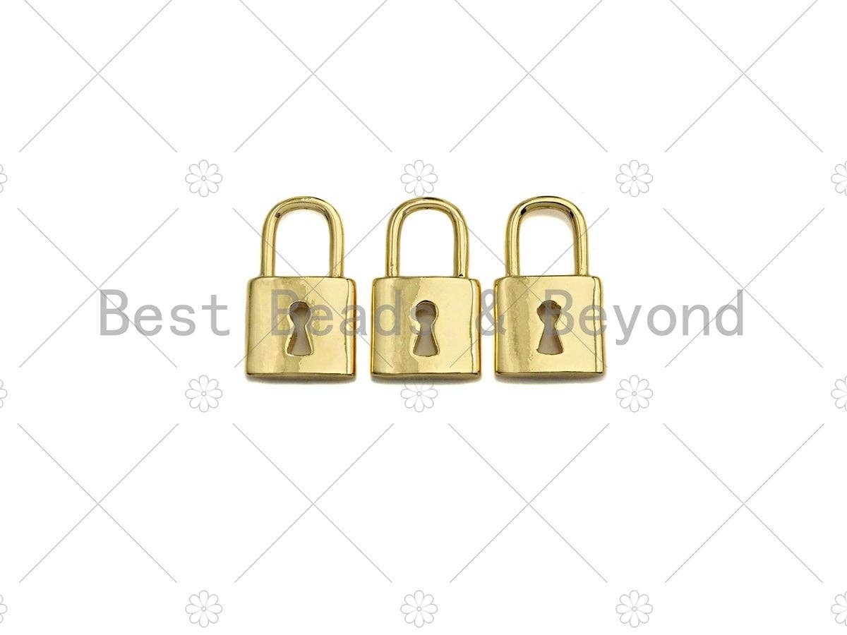 BestBeads&Beyond - Wholesale Individual Charm/Pendant - 18K Shiny Gold Padlock Key Pendant, Gold Lock Charm, Padlock Necklace Bracelet Charm, 11x18mm, Sku#LK071
