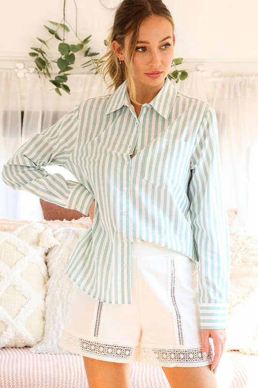 Vine & Love - Vendita all'ingrosso Camicia button down - Donna - Camicia a righe con colletto 100% cotone VT8138531