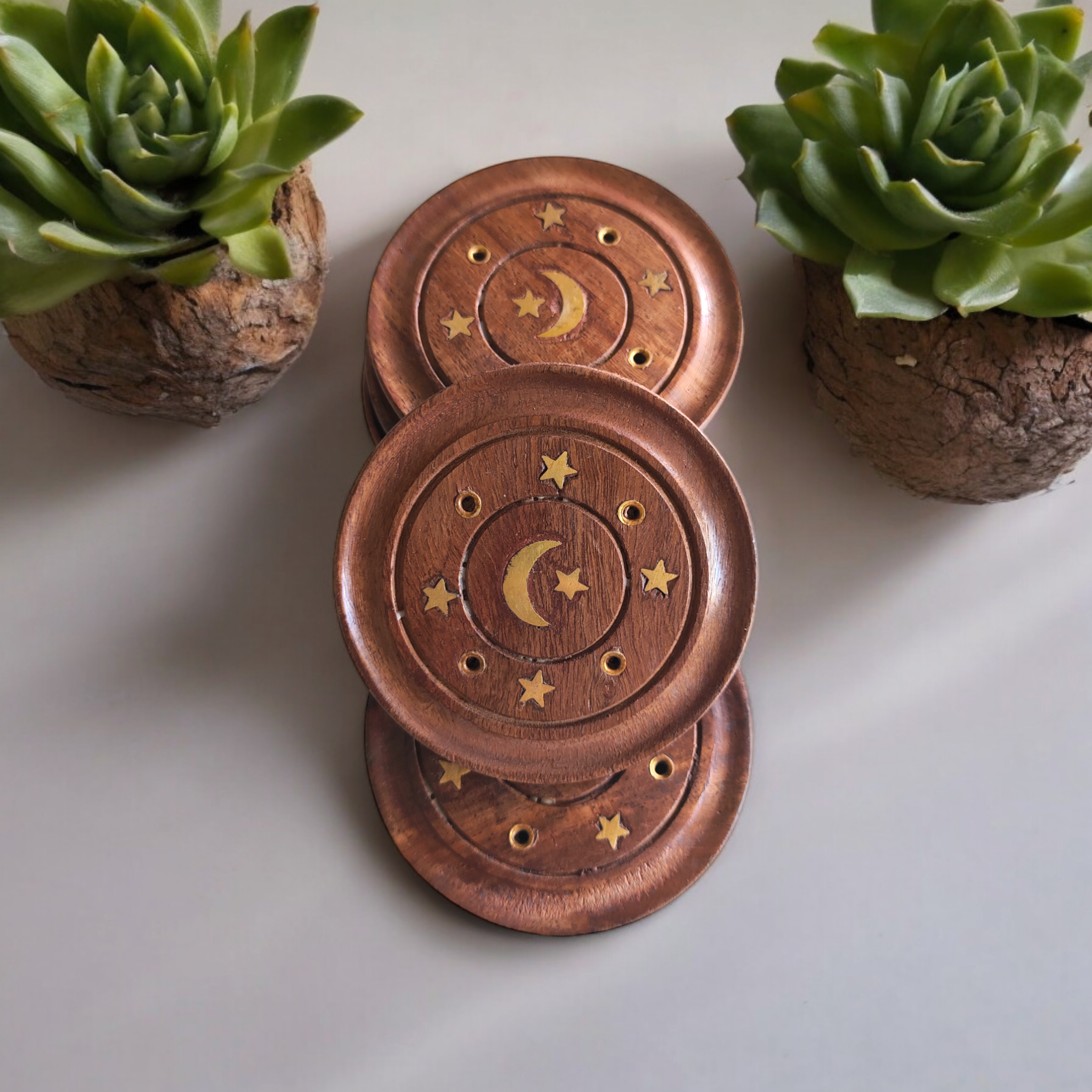 Magic Moon - Wholesale Incense Holder - Sheesham Wood Incense Burner/Holder Moon and Stars0