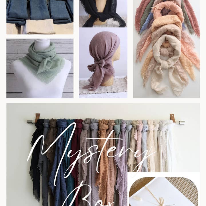 Gauze MYSTERY BOX Lightweight Square Scarves. Set of 10 for wholesale by Apricot Ave