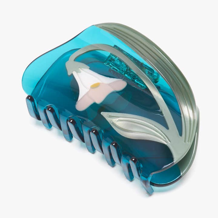 Alba White Vine Flower Teal Acetate Hair Claw Clip Accessory for wholesale by WINONA IRENE