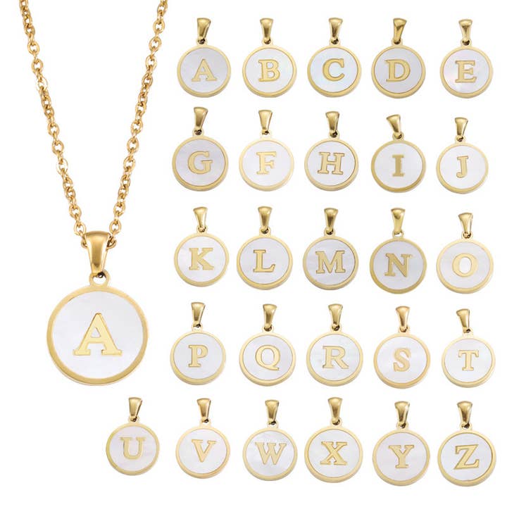 White Gold Initial Alphabet Personal Necklace Accessor Coin for wholesale by Gemscape UK