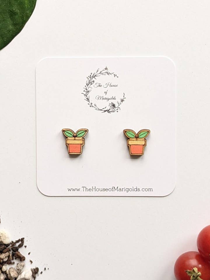 Pendientes con forma de planta en maceta, para amantes de las plantas, pendientes de primavera para venta al por mayor de The House of Marigolds