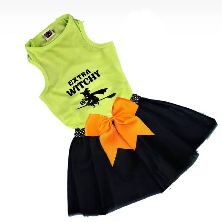 Halloween Hundkostym T-shirt & Tutu | Extra Häxig - 2 Färger för wholesale av House of FurBaby