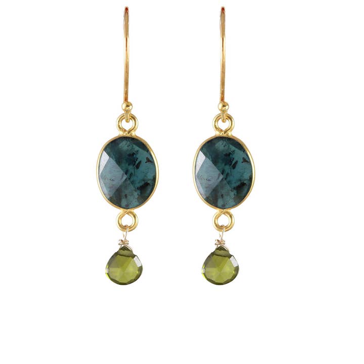 E-3786 KYANITE, GREEN ZIRCON EARRING for wholesale by Alicia Van Fleteren Jewelry Design