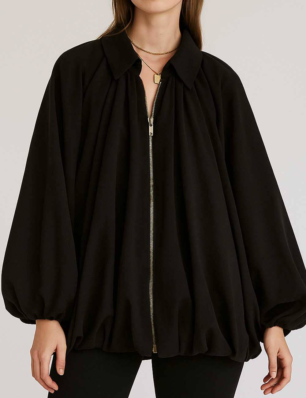 Sweetkama - Wholesale Jacket - Women's - Ladies Balloon Hem Bomber Jacket Zip Up Long Sleeves Coat8