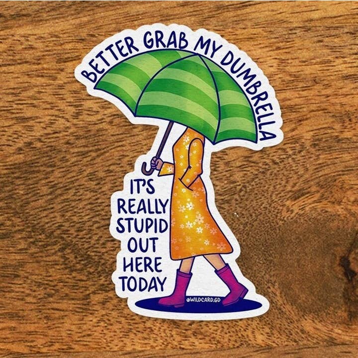 Dumbrella Sticker: Funny Waterproof Vinyl Decal (3"x2") for wholesale by Wildcard Graphic Design