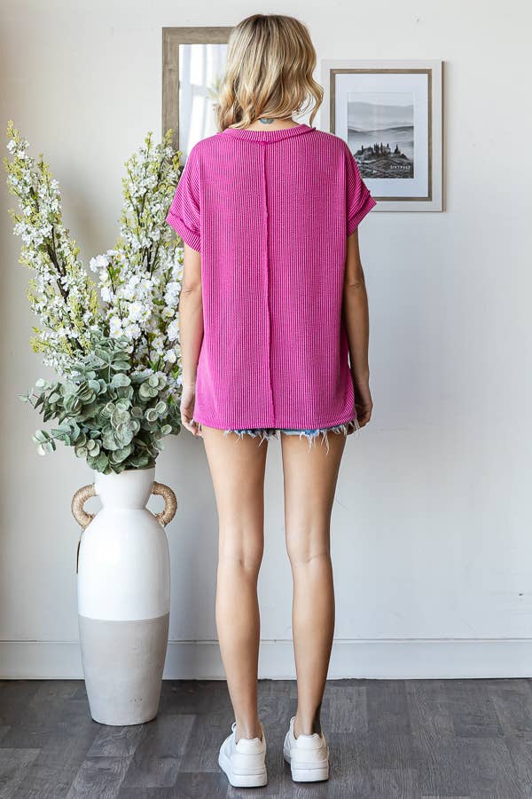 7th Ray - Vente Haut en maille – femme - Haut à manches courtes avec contraste en dentelle côtelée T586319