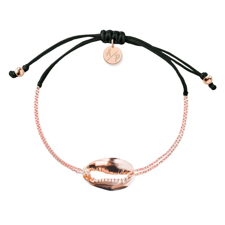 Bracelet chaîne mini coquillage en métal - Rose/noir pour la vente par Adriana Pappas Designs