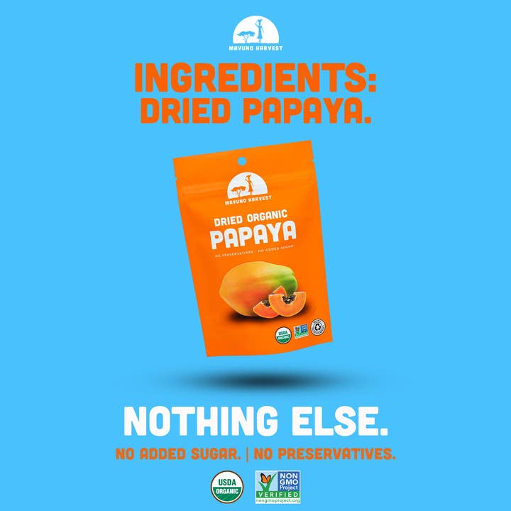 Mavuno Harvest Organics - Wholesale Dried/Dehydrated Fruit - Organic Dried Papaya, 6-pack case2