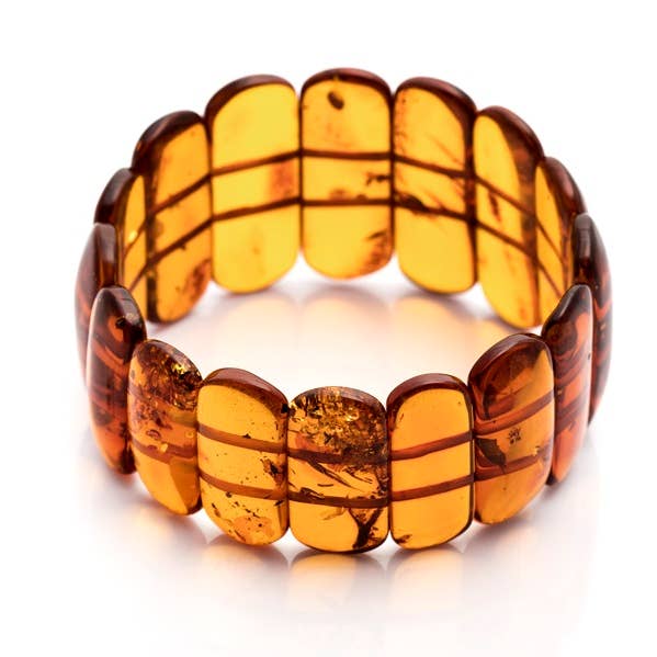 Pulsera de plaquetas de ámbar color coñac natural, 21 cm para venta al por mayor de OPALOOK France