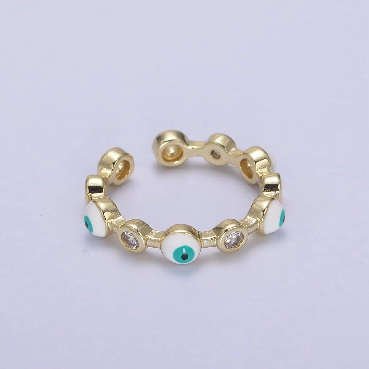 Aim Eternal – Großhandel Mehrsteinige Ringe – Weiß, Türkis, Blau, Schwarz Runder Böser Blick Emaille Klarer CZ Stapelbarer Ring U-073 - U-0760