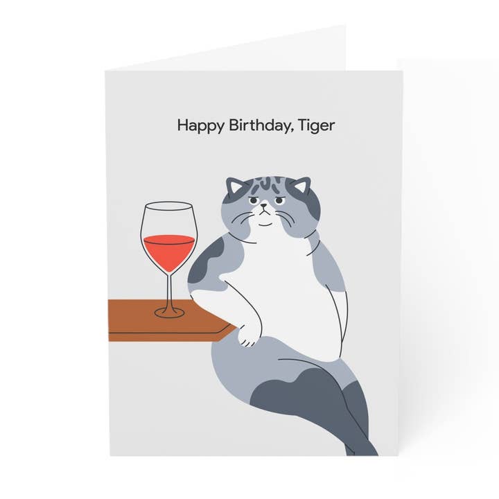 Joyeux anniversaire Tiger (chat nonchalant) - Carte de vœux pour la vente par Donkey Laserbeam