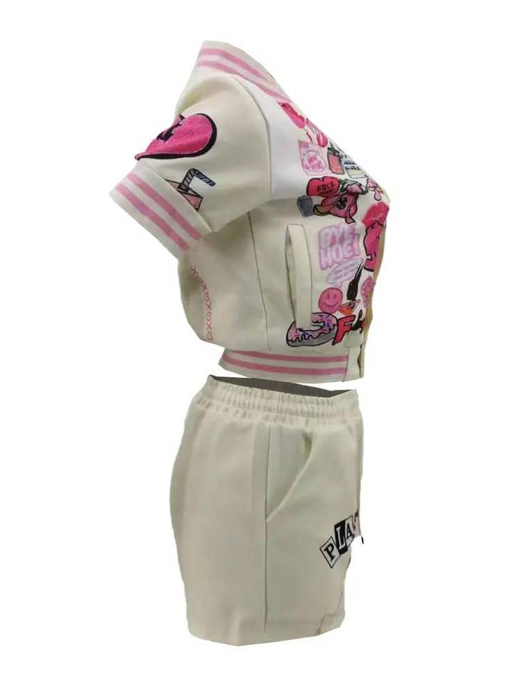 Flarix - Wholesale Top & Short Set (NOT Loungewear) - Women's - letter graphic pattern baseball top shorts set8