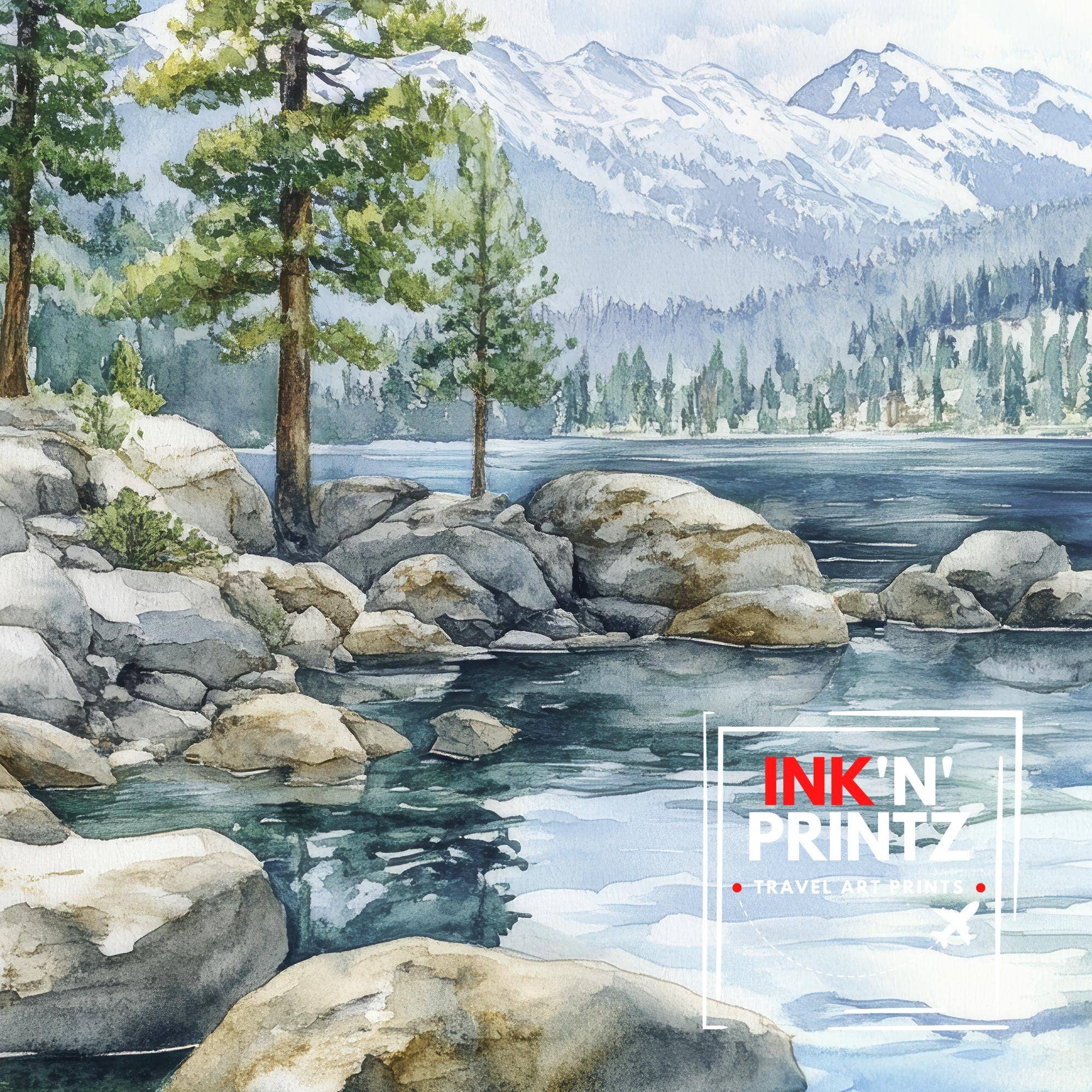 InkNPrintz – wholesale Art print – Lake Tahoe Watercolor Painting Lake Tahoe Landscape Art Watercolor Nature Poster Scenic Lake Tahoe Art Mountain Lake Decor4