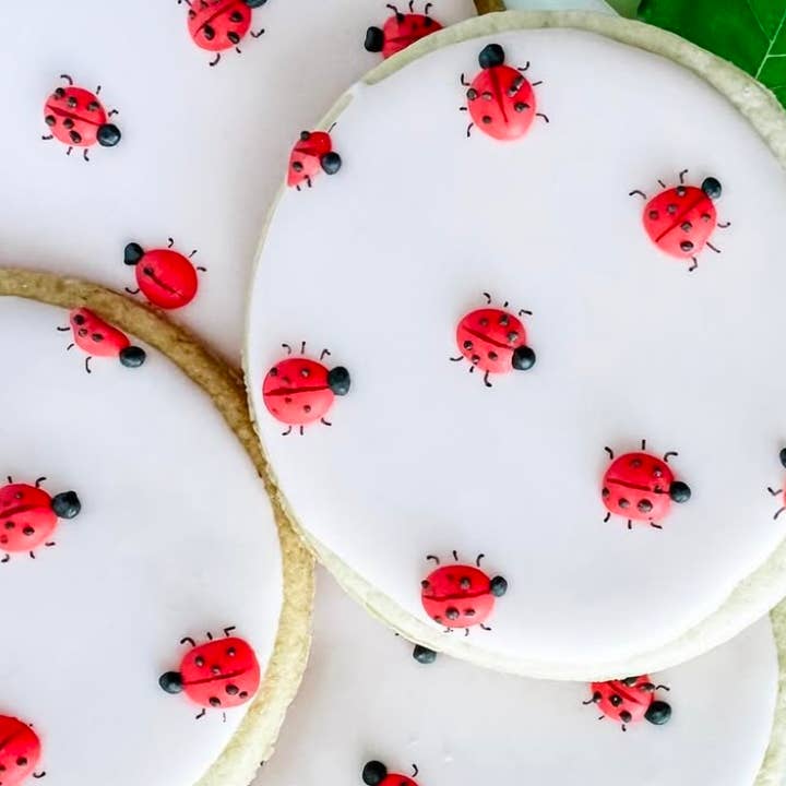 Lady Bug Printed Sugar Cookies for wholesale by Wildflour Bakery