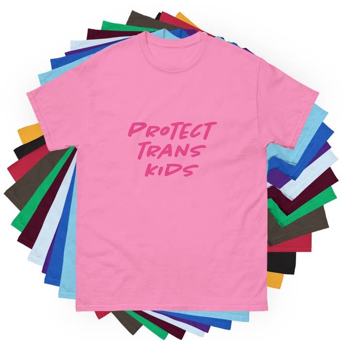 ‘Protect Trans Kids’ classic fit heavyweight t-shirt for wholesale by FAGUE