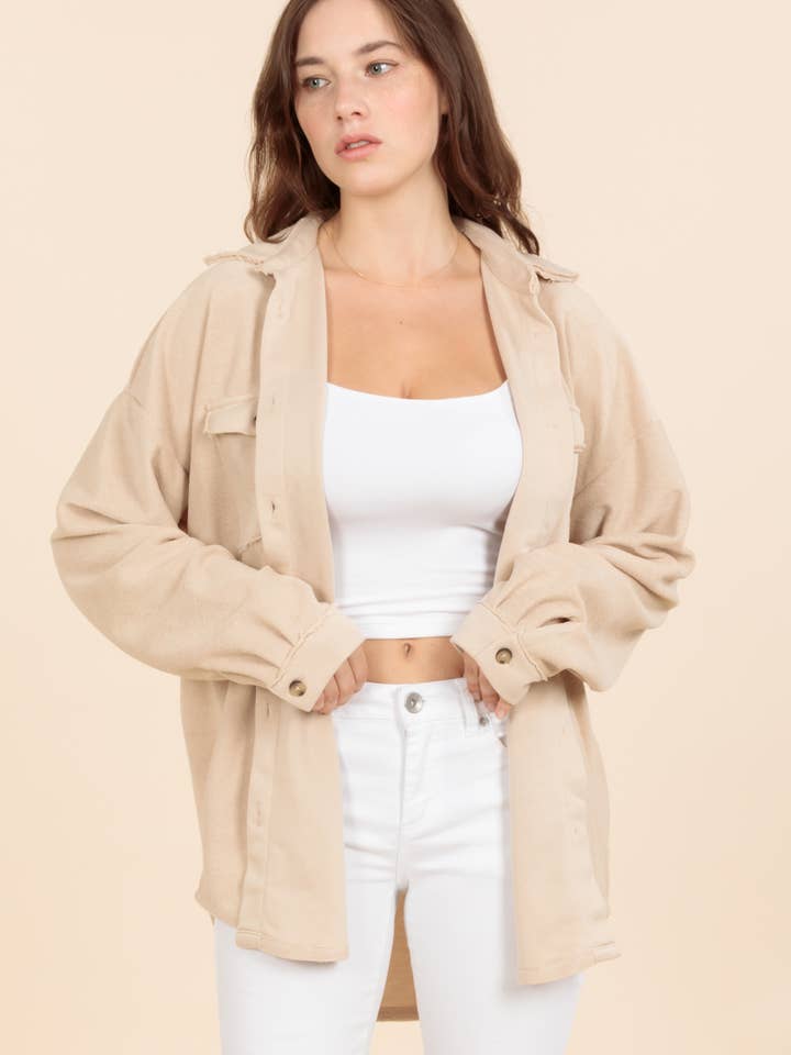 PL1233-French Terry Shirt Jacket for wholesale by Vibrato Clothing