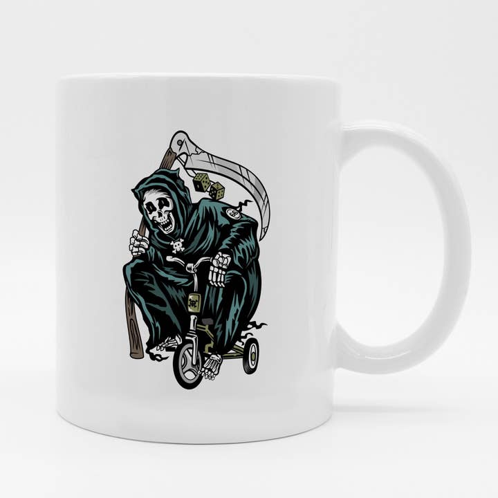 Sticker Bull - Wholesale Coffee Mug - Tricycle Grim Reaper 11oz Coffee Mug4