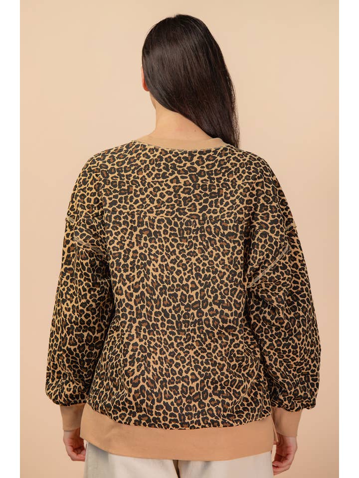 VERY J - Wholesale Knit Top - Women's - NT12318-Leopard & Camo Printed Knit Casual Top4